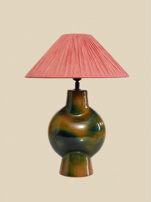 Charlotte Raffia Lampshade with Miru Paper Mache Sculptural Lamp Base