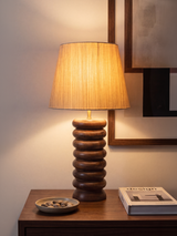 Brian Silk Lampshade with Sculptural Mango Wood Base