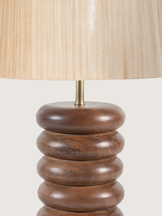 Brian Silk Lampshade with Sculptural Mango Wood Base