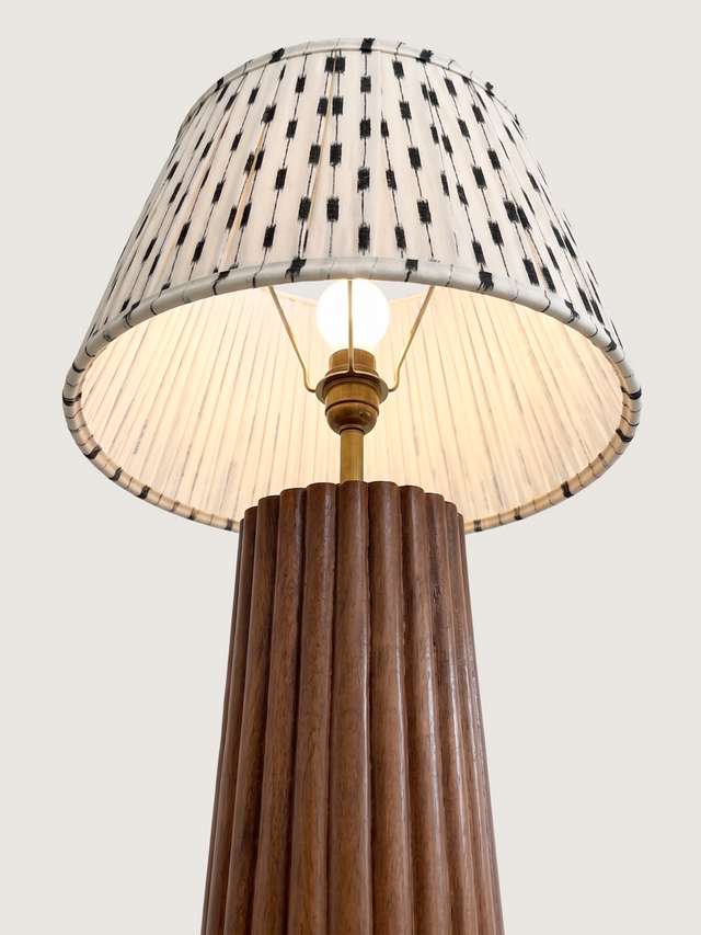 Fehd Cotton Lampshade with Fluted Mango Wood Base