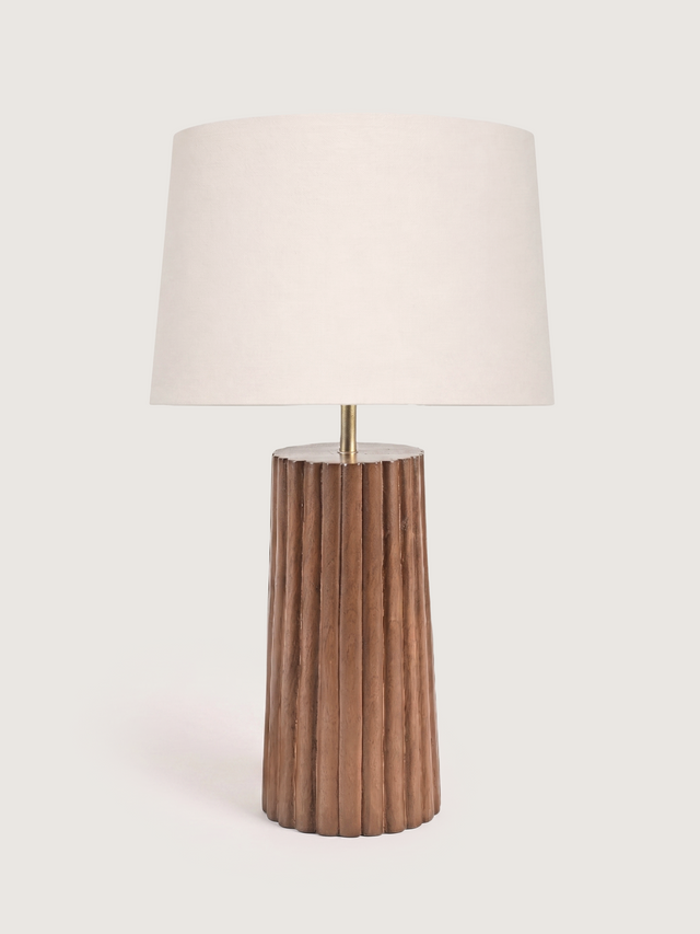 Bonita Cotton Lampshade with Fluted Mango Wood Base