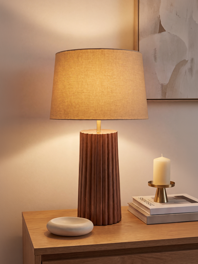 Bonita Cotton Lampshade with Fluted Mango Wood Base