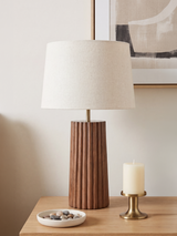 Bonita Cotton Lampshade with Fluted Mango Wood Base