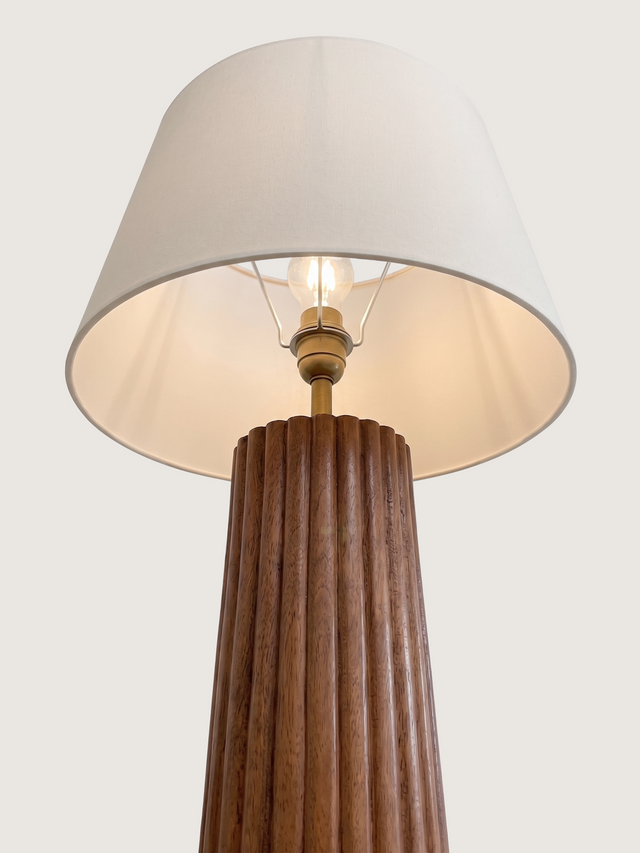 Bonita Cotton Lampshade with Fluted Mango Wood Base