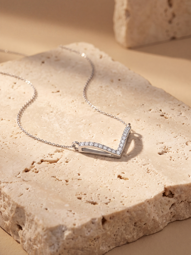 Volta Lab Diamond V-Shape Pendant - Sterling Silver