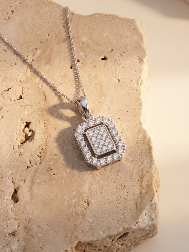Cluster Lab Diamond Pendant - Sterling Silver