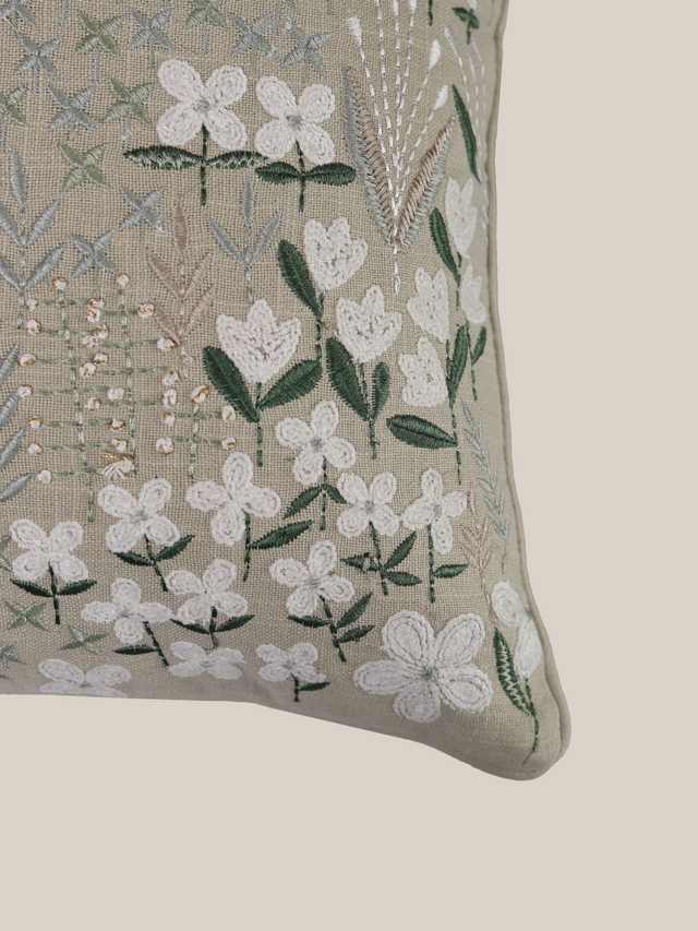 Zinnia Sage Green Cotton Cushion