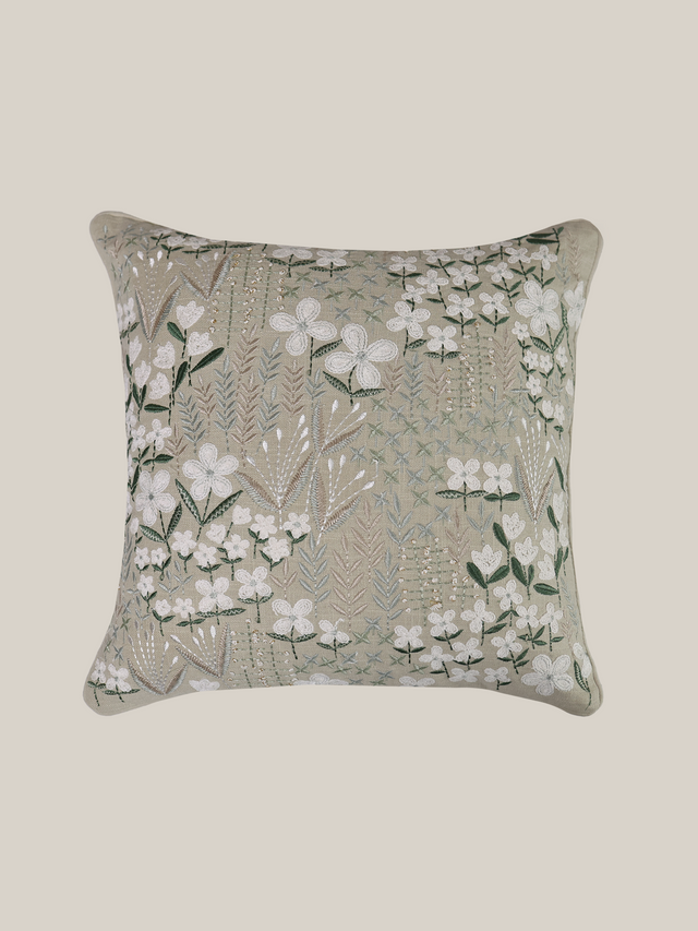 Zinnia Sage Green Cotton Cushion