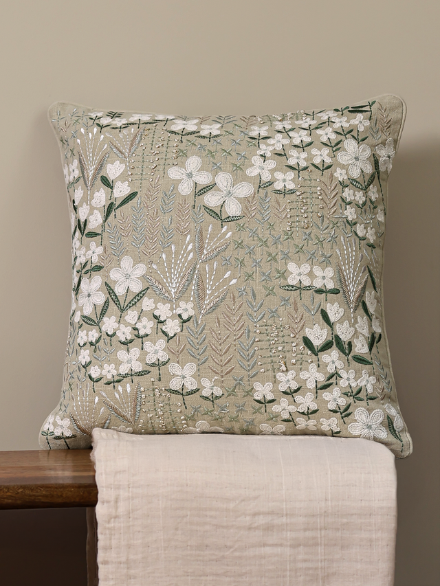 Zinnia Sage Green Cotton Cushion