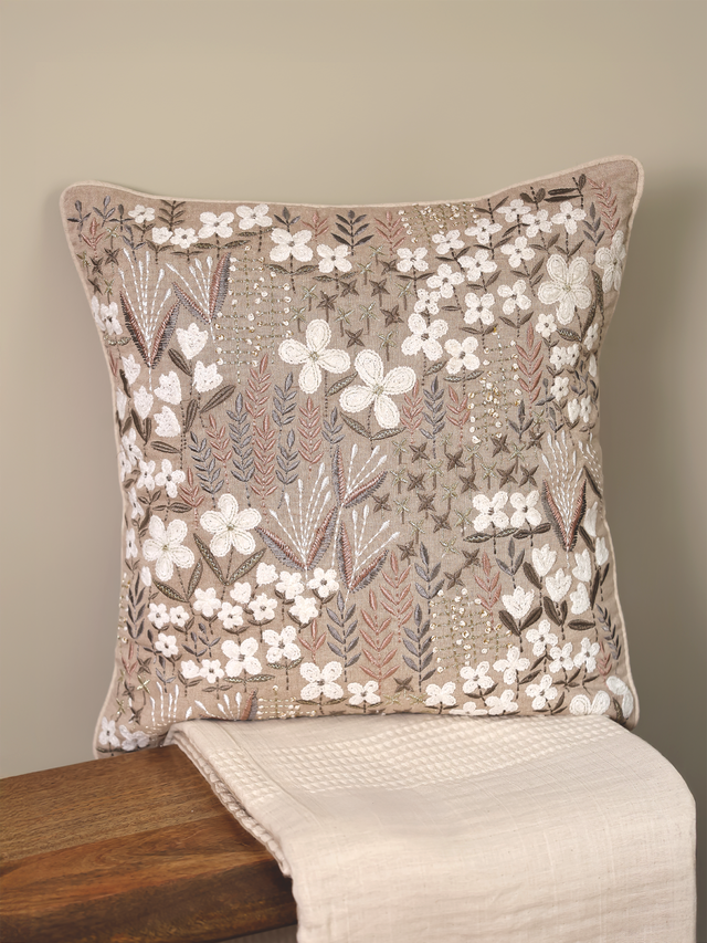 Zinnia Beige Cotton Cushion
