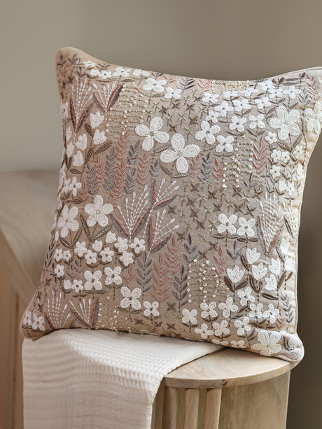 Zinnia Beige Cotton Cushion