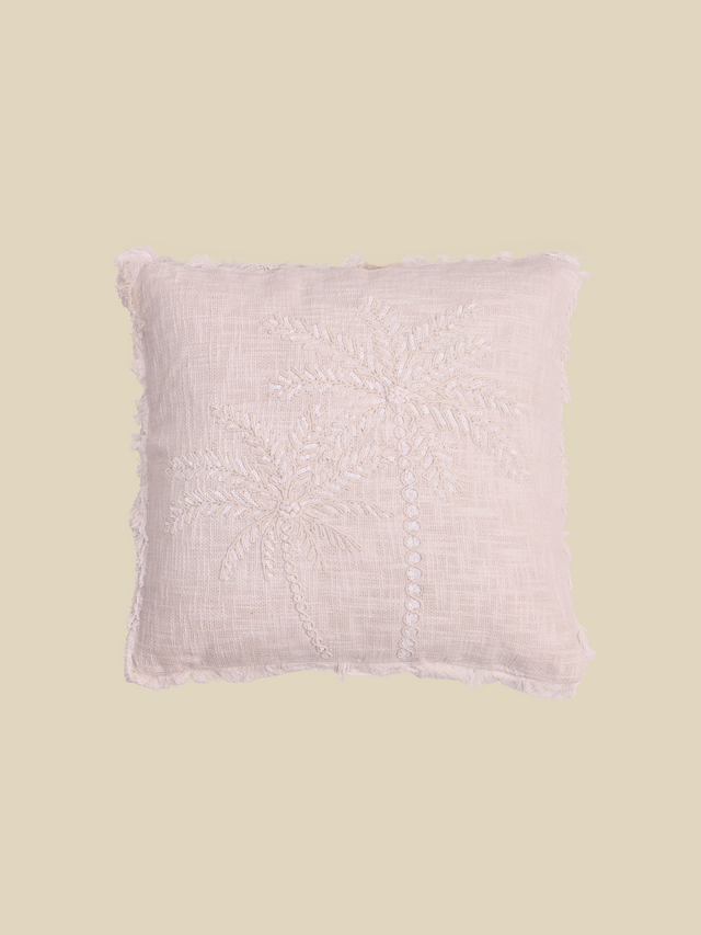 Ivory Palm Embroidered Cotton Cushion