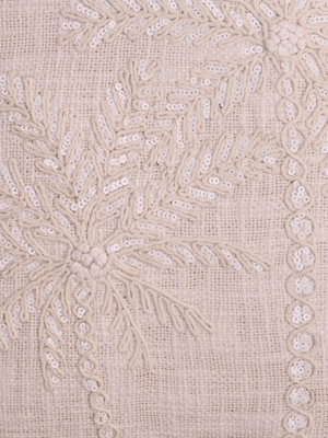 Ivory Palm Embroidered Cotton Cushion