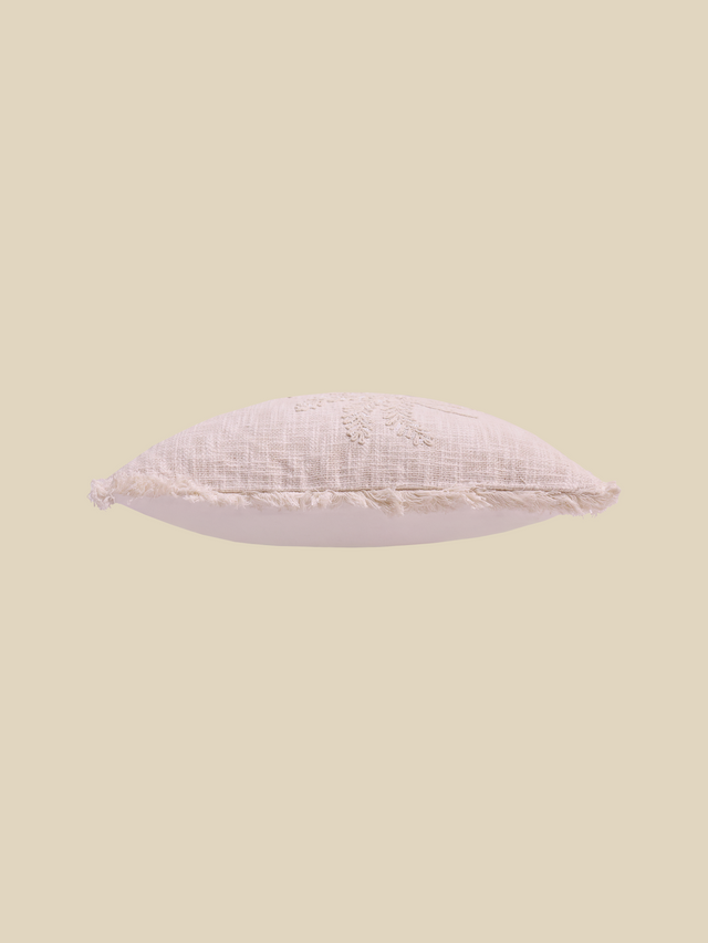Ivory Palm Embroidered Cotton Cushion