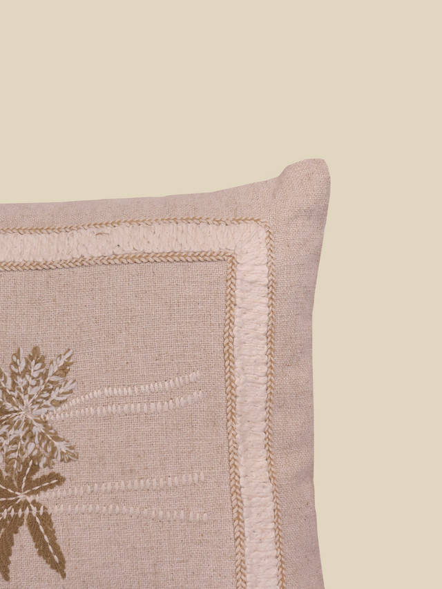 Coastal Palm Embroidered Cotton Cushion