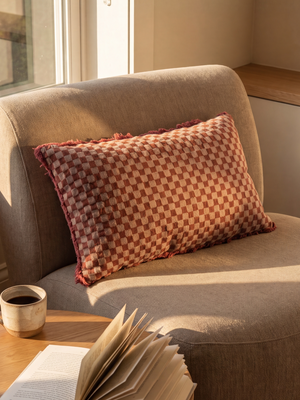 Rust Geometric Embroidered Cotton Cushion