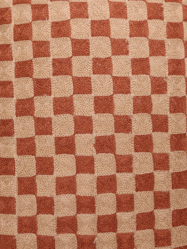 Rust Geometric Embroidered Cotton Cushion