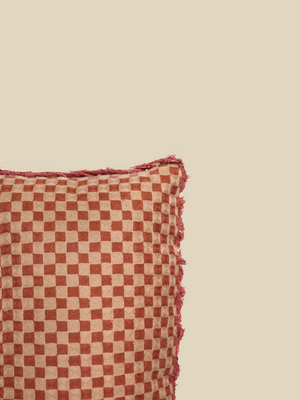 Rust Geometric Embroidered Cotton Cushion