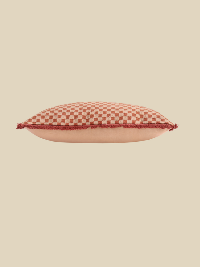 Rust Geometric Embroidered Cotton Cushion