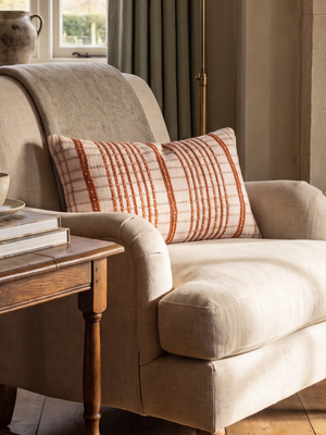 Rust Stripe Embroidered Cotton Cushion