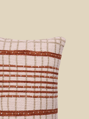 Rust Stripe Embroidered Cotton Cushion