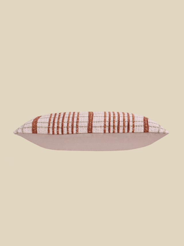 Rust Stripe Embroidered Cotton Cushion