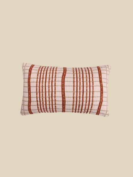 Rust Stripe Embroidered Cotton Cushion