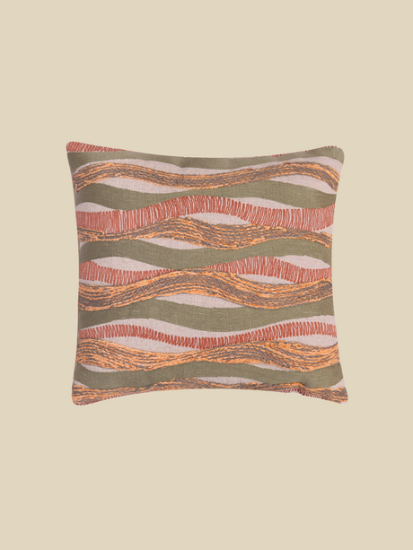 Marlow Stripe Embroidered Cotton Cushion