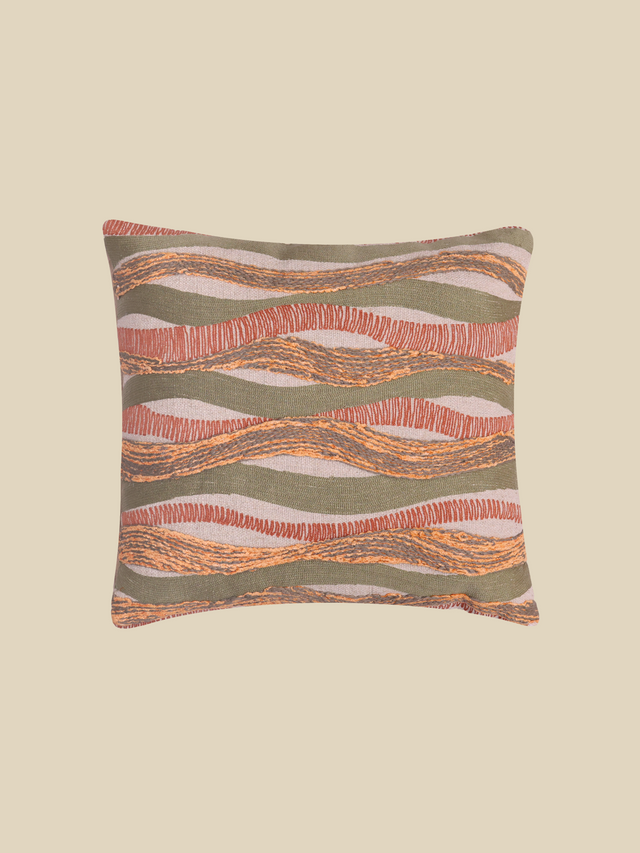Marlow Stripe Embroidered Cotton Cushion