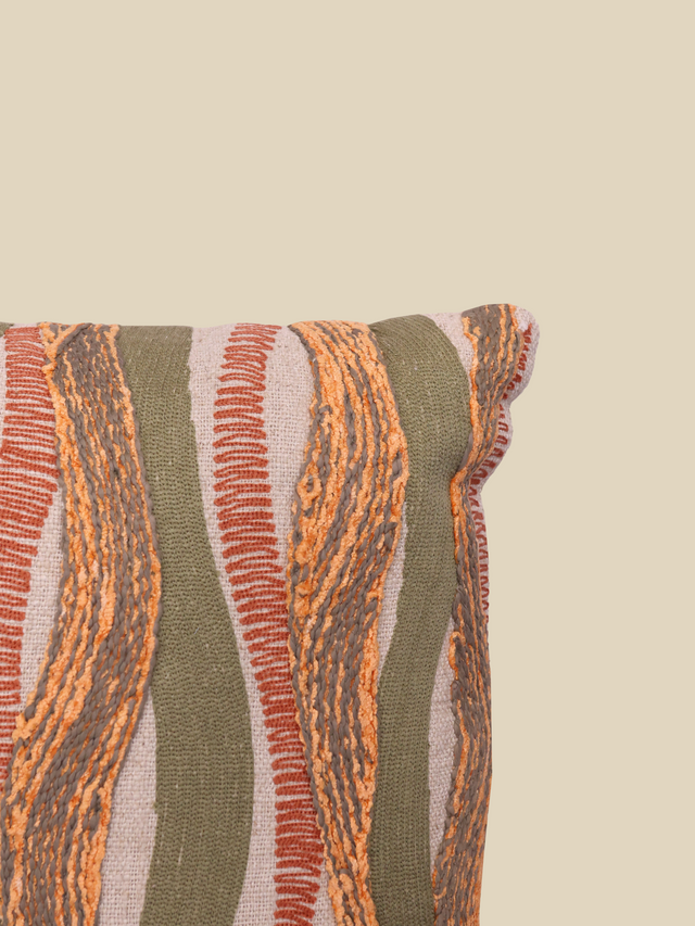 Marlow Stripe Embroidered Cotton Cushion