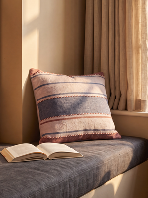 Harper Stripe Embroidered Cotton Cushion