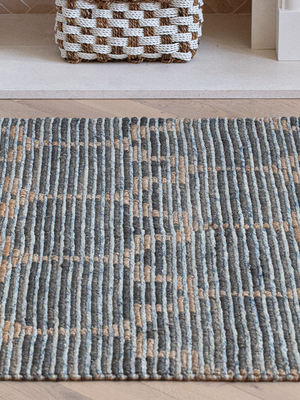 Rio Hand-woven Wool Jute Geometric Rug - Blue