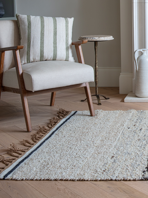 Elowen Hand-woven Wool Striped Rug - Beige