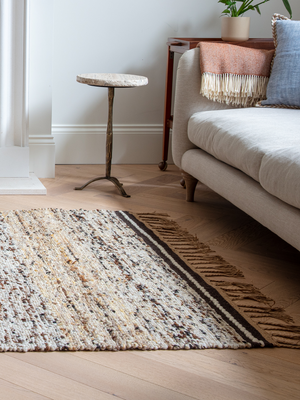 Elowen Hand-woven Wool Striped Rug - Beige