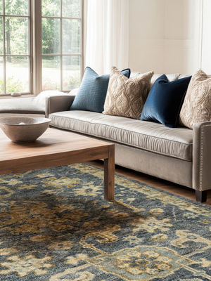 Bloomville Hand-knotted Wool Persian Rug - Blue