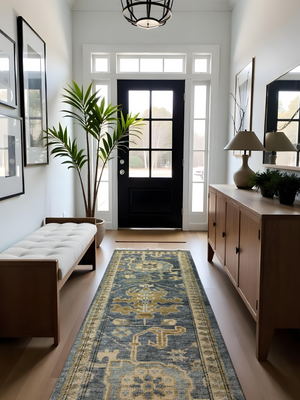 Bloomville Hand-knotted Wool Persian Rug - Blue