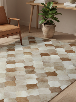 Sahara Hide & Wool Geometric Rug - Beige