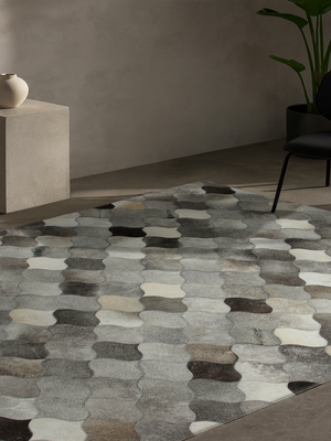 Onyx Hide & Wool Geometric Rug - Grey