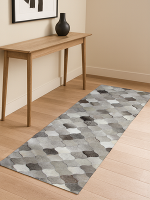 Onyx Hide & Wool Geometric Rug - Grey