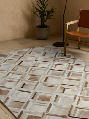 Dune Hide & Wool Geometric Rug - Beige