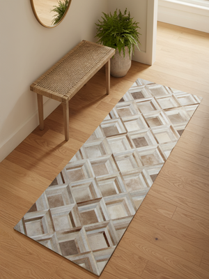Dune Hide & Wool Geometric Rug - Beige