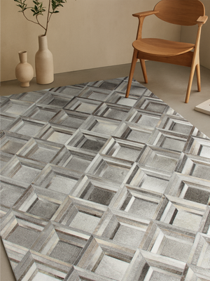 Ashen Hide & Wool Geometric Rug - Grey