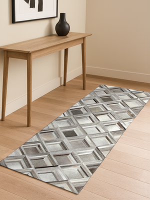 Ashen Hide & Wool Geometric Rug - Grey