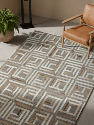 Mesa Hide & Wool Geometric Rug - Grey
