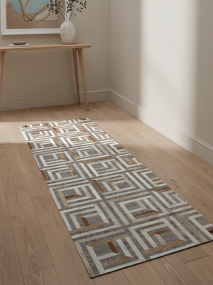 Mesa Hide & Wool Geometric Rug - Grey