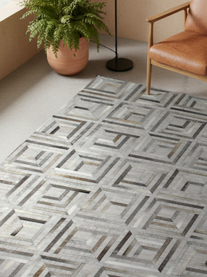 Cove Hide & Wool Geometric Rug - Grey