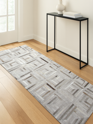 Cove Hide & Wool Geometric Rug - Grey