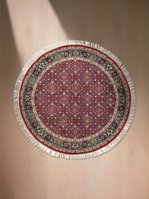Vaari Round Hand-knotted Wool Persian Rug - Red