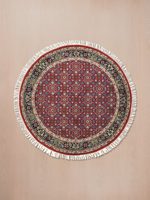 Vaari Round Hand-knotted Wool Persian Rug - Red