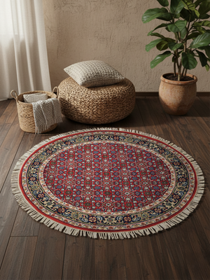 Vaari Round Hand-knotted Wool Persian Rug - Red